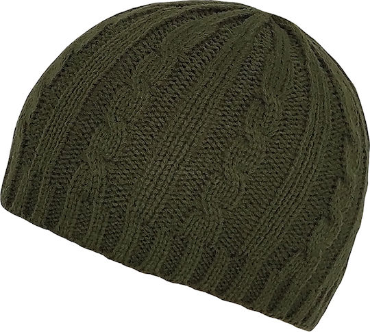 Beanie Γυναικείος Σκούφος με Πλεξούδες σε Χακί χρώμα