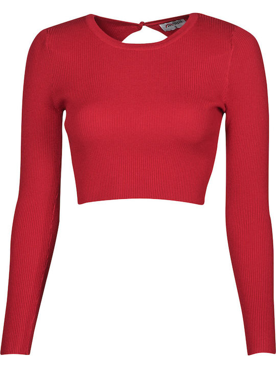 Damen Crop Top Langarm Rot