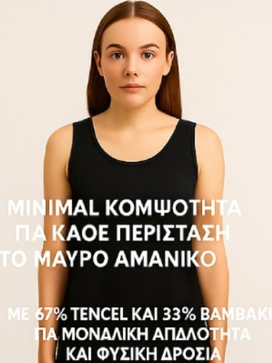 Damen Sommer Bluse Baumwolle Ärmellos Black