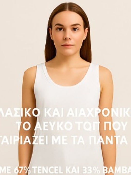 Damen Sommer Bluse Baumwolle Ärmellos White