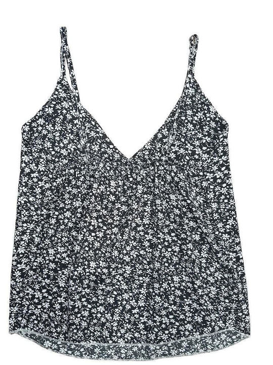 Damen Sommer Bluse mit Trägern Blumen Black