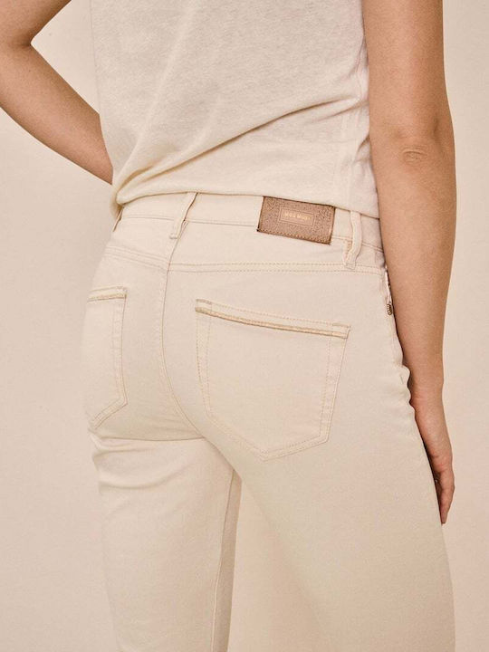 High Waist Women's Jean Trousers in Slim Fit Ecru