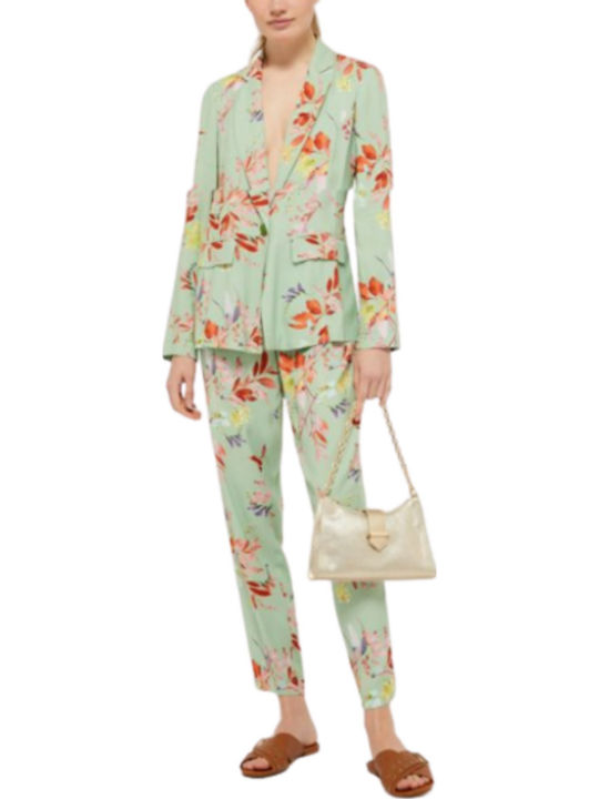 Women's Fabric Trousers Floral Green