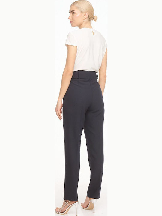 Women's High-waisted Fabric Trousers Navy Blue