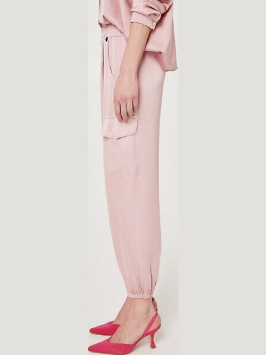Dama Tesatura Pantaloni Cargo cu Elastic cu Croială Normală Pink