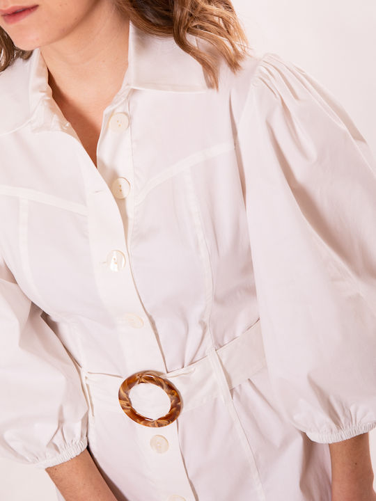 Summer Mini Shirt Dress with Lace White