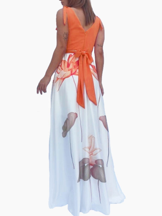 Summer Maxi Dress for Wedding / Baptism Satin Orange