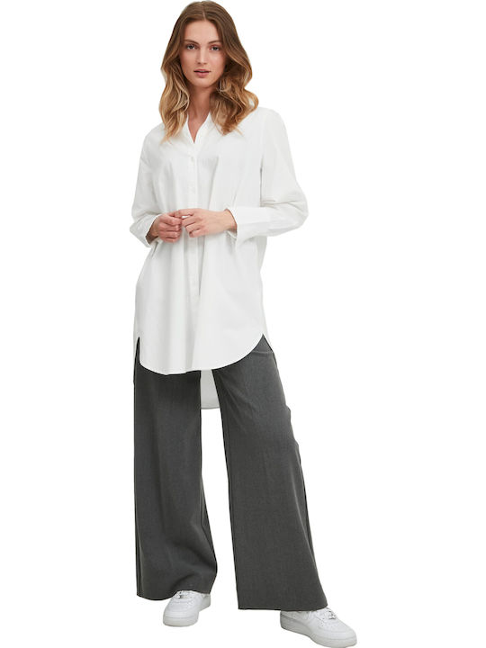 Langärmelig Damen Hemd White Monochrom