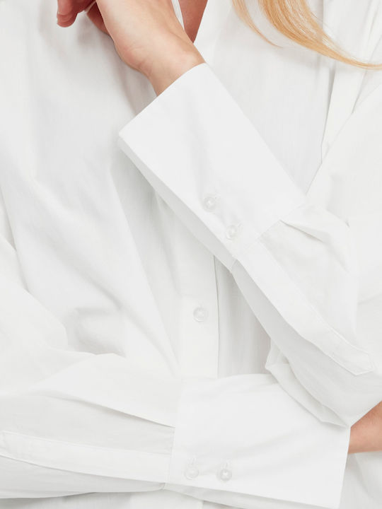 Langärmelig Damen Hemd White Monochrom