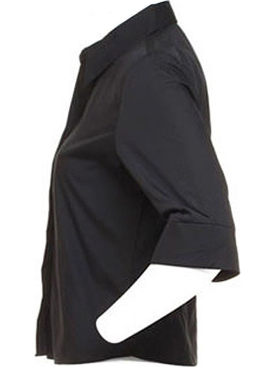 Kurzärmelig Damen Hemd Black Monochrom
