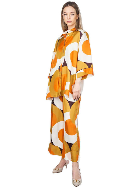 Women's Silky Long Sleeve Shirt Orange