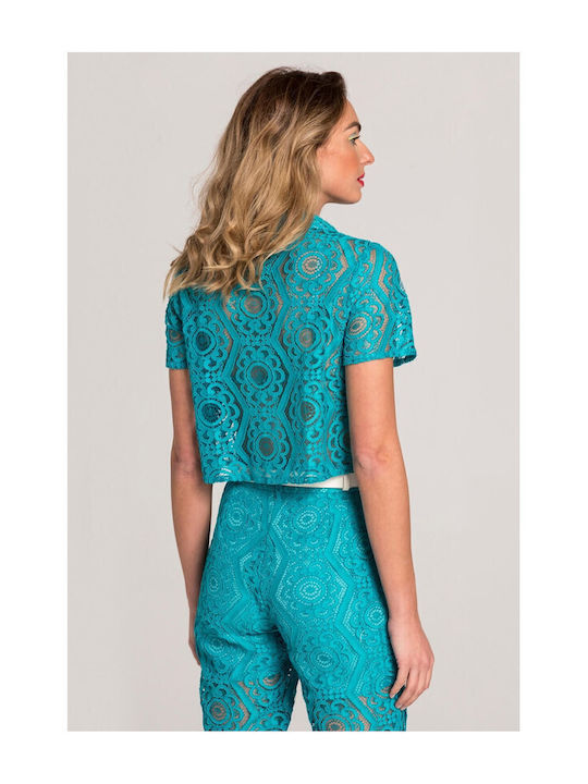 Women's Monochrome Short Sleeve Shirt Turquoise