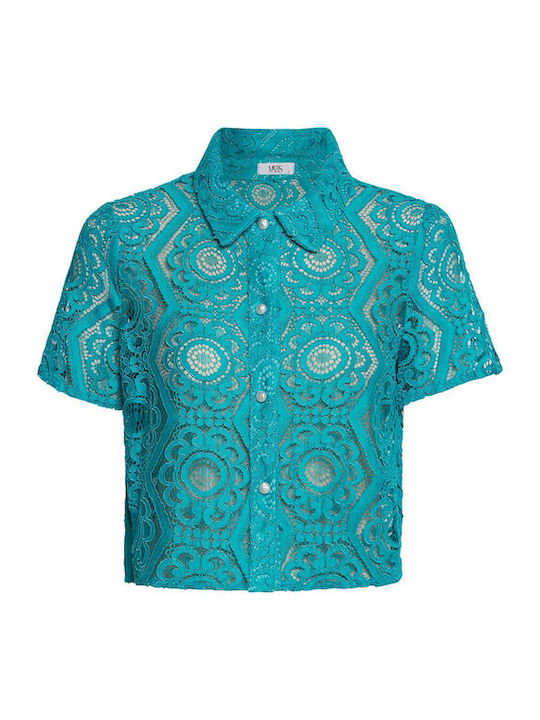 Women's Monochrome Short Sleeve Shirt Turquoise
