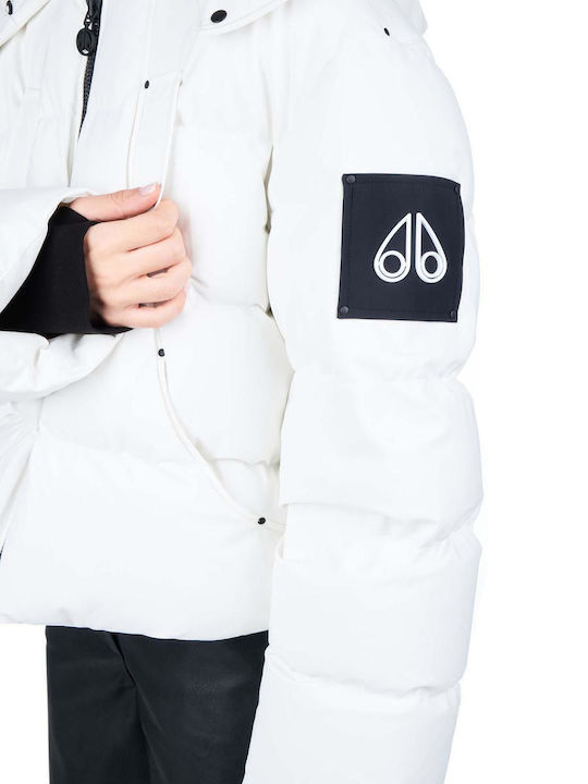 Women's Short Puffer Jacket for Winter with Hood White