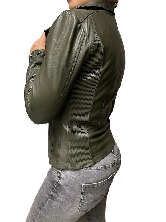 Δερμάτινο Γυναικείο Biker Jacket Χακί