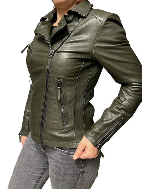 Δερμάτινο Γυναικείο Biker Jacket Χακί