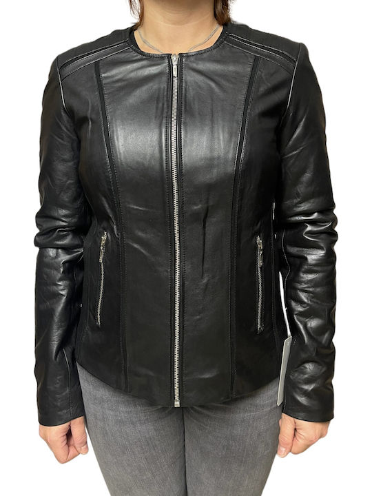 Δερμάτινο Γυναικείο Biker Jacket Μαύρο