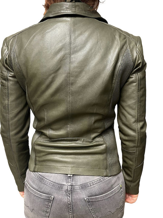 Δερμάτινο Γυναικείο Biker Jacket Χακί