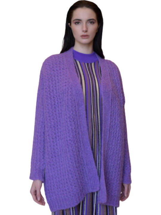 Long Women's Knitted Cardigan Purple