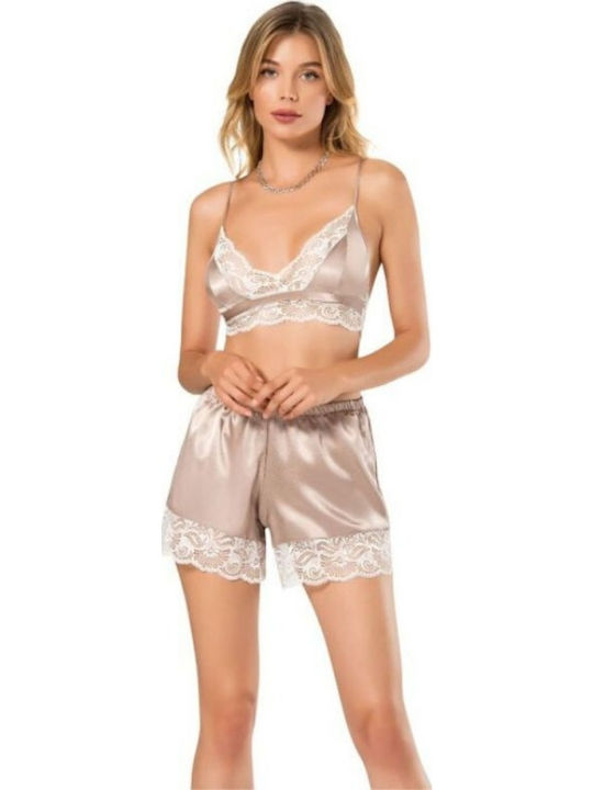 Moongirl Pentru Femei Halat cu Pijamale Satin Champagne