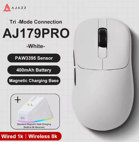 Ajazz AJ179 PRO Ασύρματο Gaming Ποντίκι 26000 DPI Λευκό