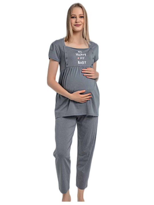 Angel's Secret Maternity Pajama Set & Nursing in Gray color