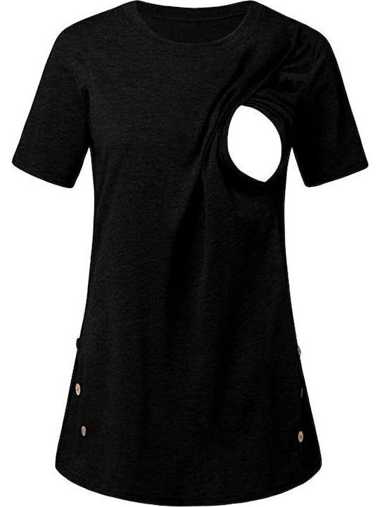 Short Sleeve Nursing Top Black Buttons
