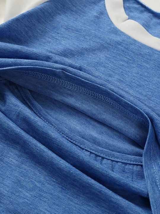 Short Sleeve Nursing Top Blue Polyester-cotton