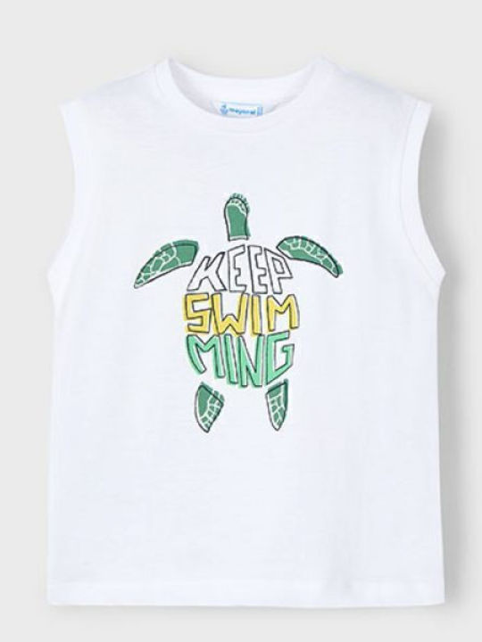 Kids Sleeveless White Blouse Turtle