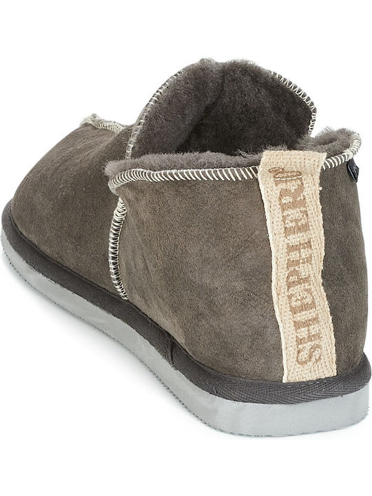 Geschlossene Lederne Winterliche Herrenhausschuhe Gray