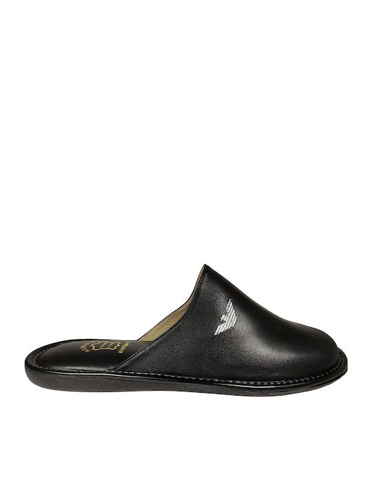 Men's Leather Slippers Black