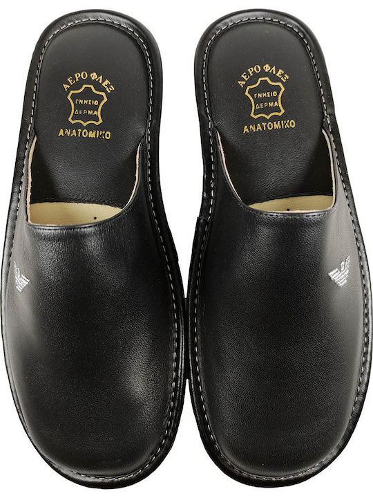 Men's Leather Slippers Black