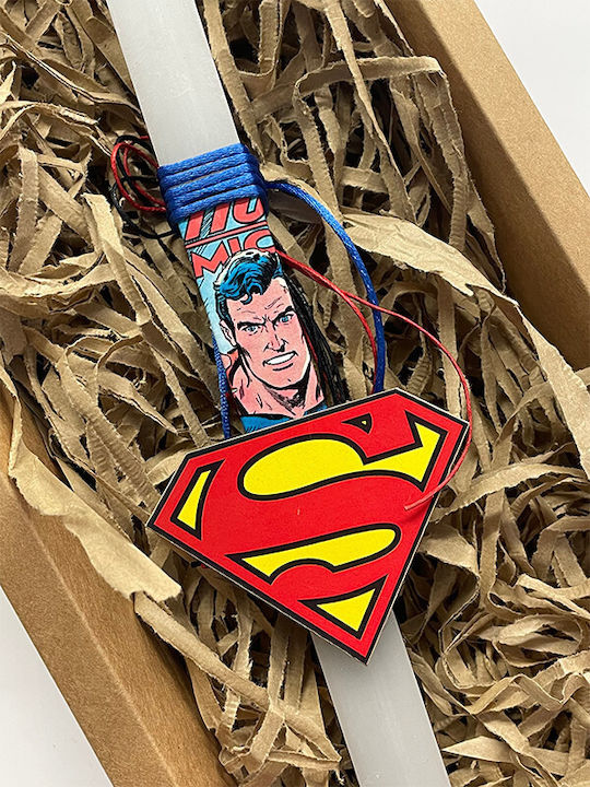Πασχαλινή Λαμπάδα Superman Στρογγυλή Χειροποίητη Μπλε