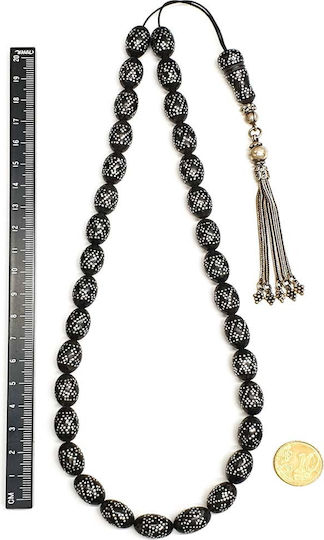 Roloi Komboloi Amber Worry Beads with 33 Beads Black 42cm