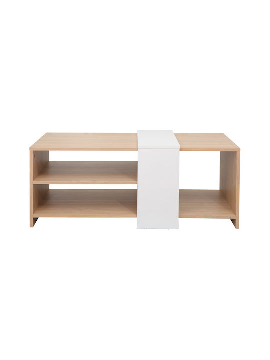 Rectangular Central Coffee Table Cozeto from Solid Wood Natural White W100xD53xH41.5cm