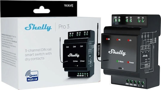 Shelly Qubino Wave Pro 3 Z-wave 3 Καναλιών Ρελέ Ράγας Din Wavepro3