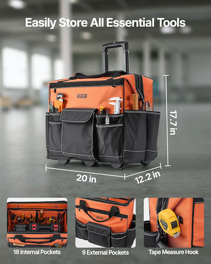 Vevor Wheeled Waterproof Orange Hand Tool Bag