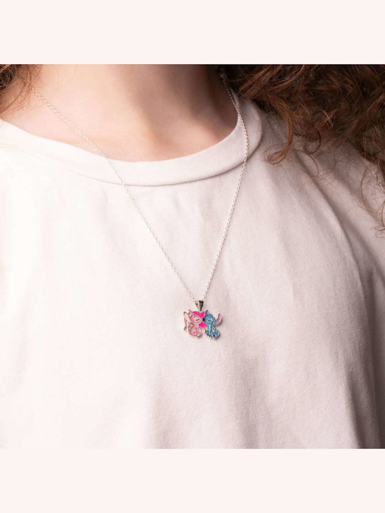 Disney Stitch Παιδικό Κολιέ Καρδιά από Ασήμι με Αλυσίδα 87250101