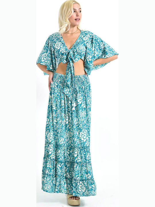 Set with High-waisted Maxi Skirt Floral Black