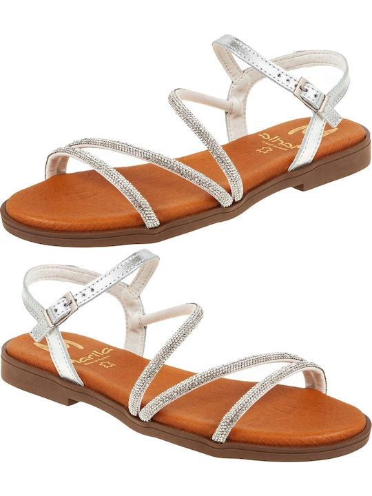 Leder Sandalen mit Strass Silber