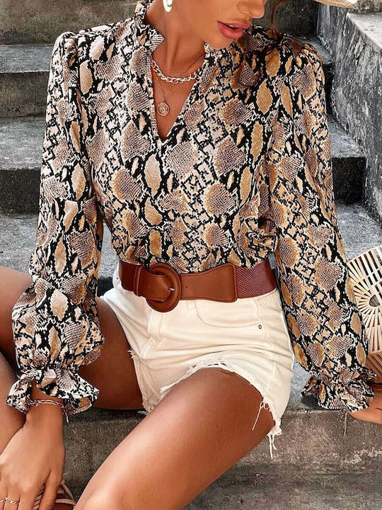Women's Blouse Long Sleeve Brown