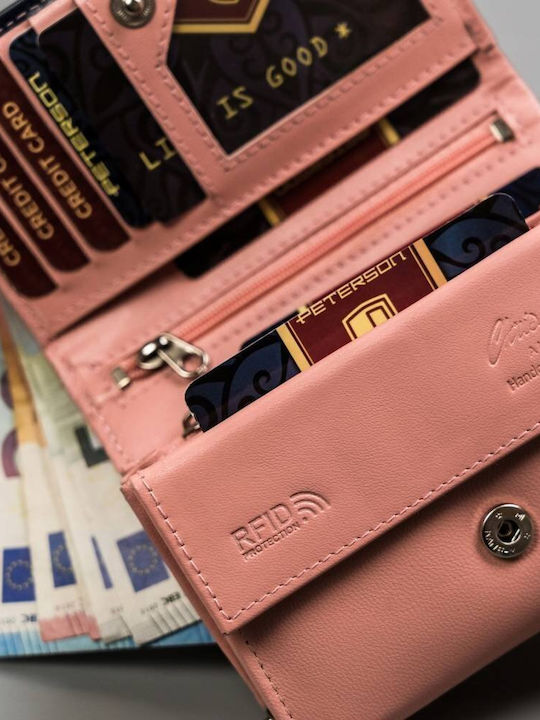Δερμάτινο Γυναικείο Πορτοφόλι Καρτών με RFID Ροζ