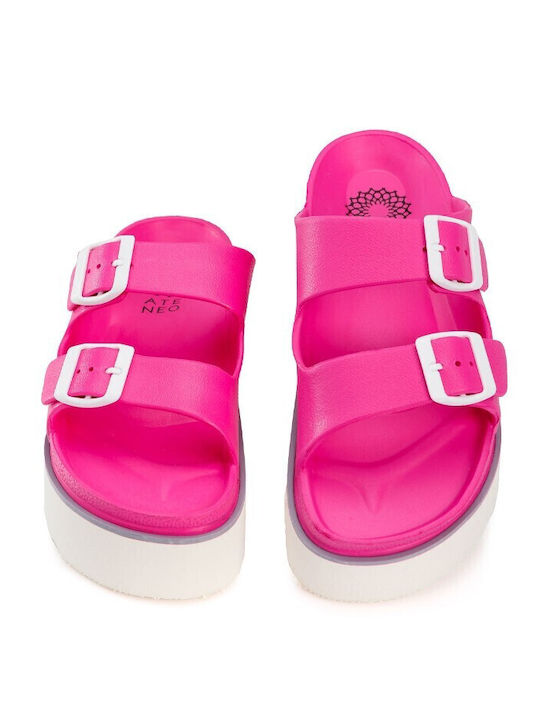 Women's Flip Flops in Sandal Style with Platforms in Fuchsia Color