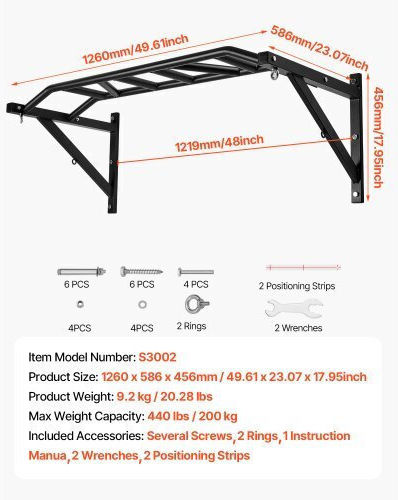 Vevor Wall Pull-Up Bar for Maximum Weight 200kg
