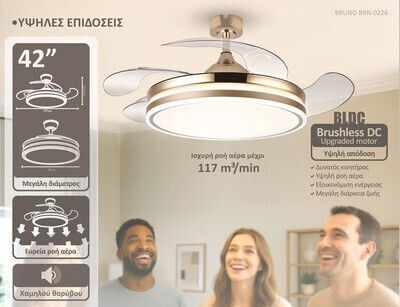 Bruno Ceiling Fan 106.68cm with Light Transparent / Gold