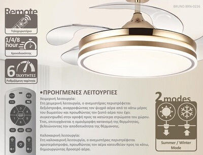 Bruno Ceiling Fan 106.68cm with Light Transparent / Gold