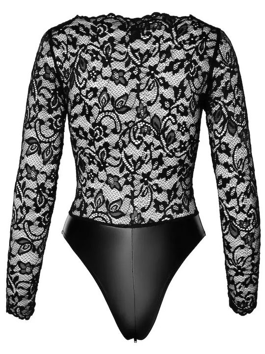 Noir Handmade Bodysuit Sexy Cu Transparență și Dantelă Negru
