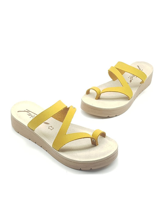 Leder Flache Sandalen für Damen in Gelb Farbe