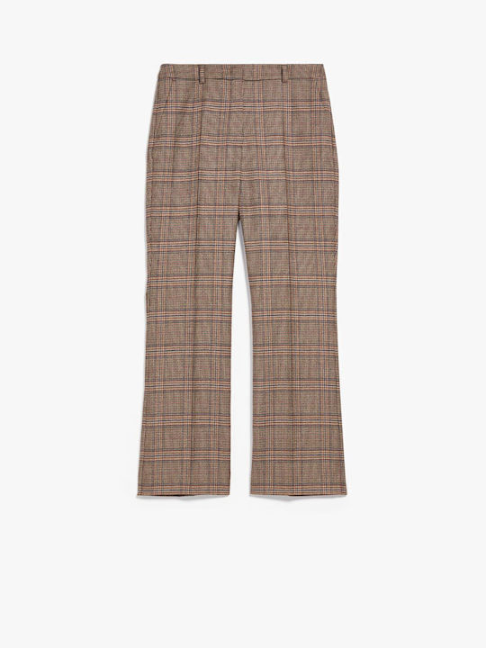 Lisetta Wool Twill Women's Fabric Trousers Relaxed Fit Checked Brown