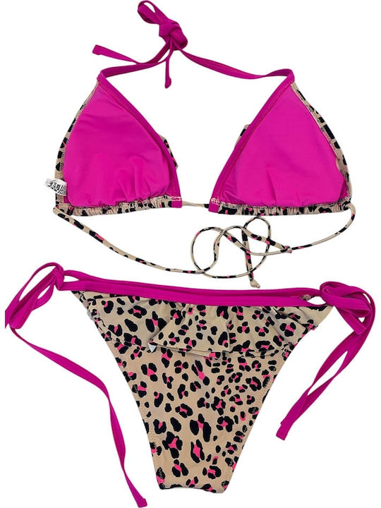 Bikini Set Triangle & Brazil Animal Print Fuchsia